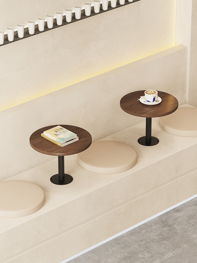 Cream-Style Wall-Mounted Coffee Shop, Milk Tea Shop, Booth, Wooden Round Table, Snack Bar, Tea Mini Table