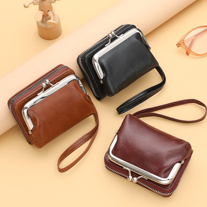 Ready Stock Factory Cross-Border Supply Women's Buckle Coin Purse 4inch Zipper Clip Bag Clutch Bag Retro Bag