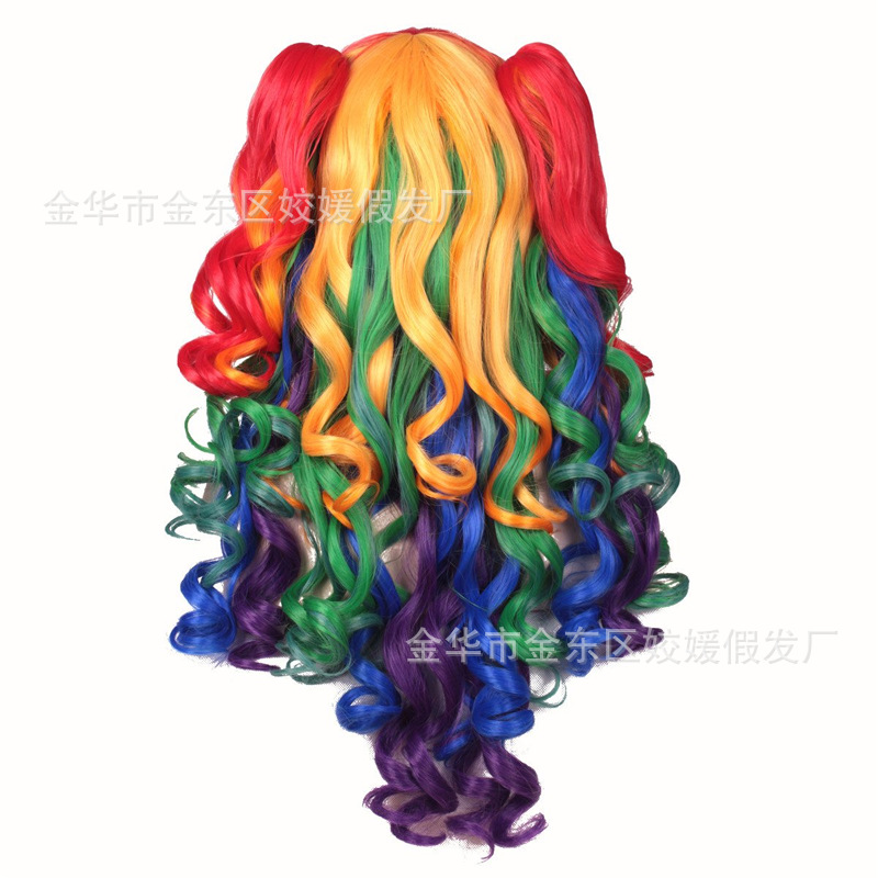 Double Ponytail Tiger Mouth Clip Long Curly Hair Colorful Wig European and American Bangs Loli Big Wave Cosplay Wig for Women
