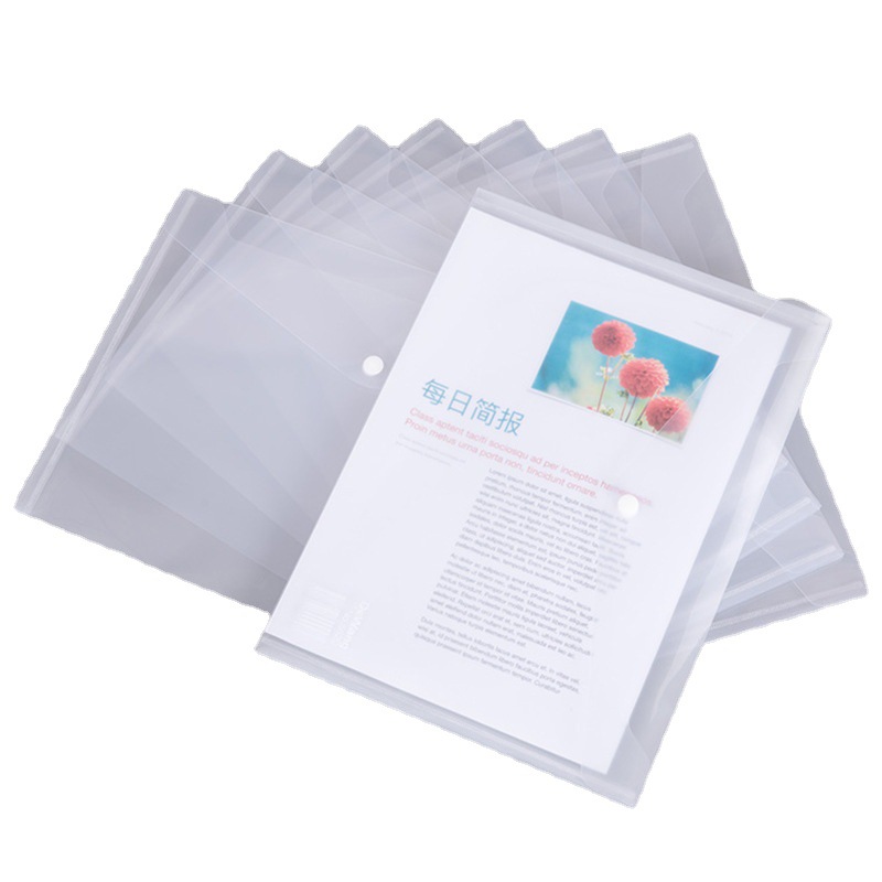 Morandi color transparent snap file bag wholesale a4 storage paper data file bag pp waterproof bag with label
