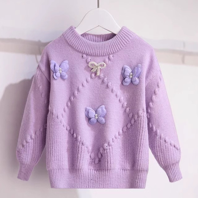 Girls' Western style autumn and winter sweater 2023 new fashion girls' three-dimensional butterfly sweater middle and big children's online celebrity top