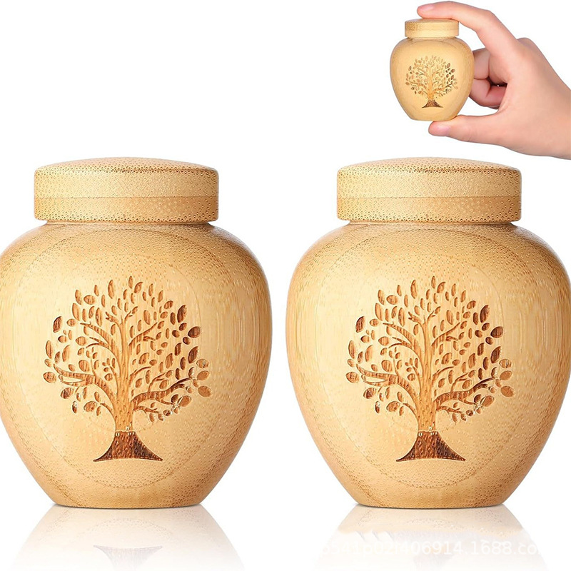 Cross-Border Wooden Pet Urn Pet Funeral Supplies Tree of Life Cat and Dog Coffin Solid Wood Urn with Lid