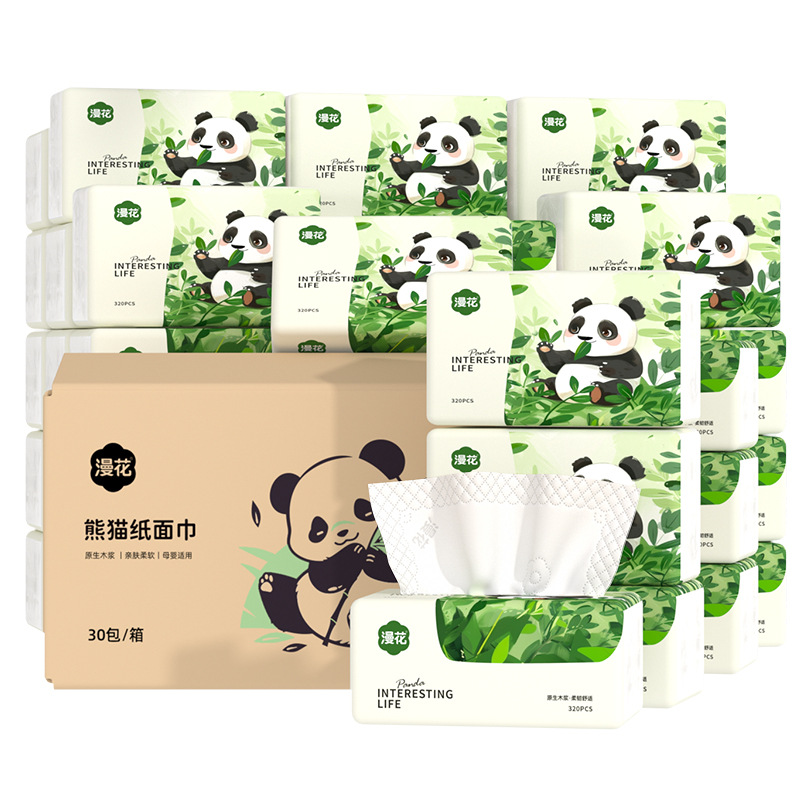 Manhua Tissue Paper Household Napkins 320 Sheets Value Pack Facial Tissue Thickened Natural Wood Pulp Cleaning Toilet Paper Wholesale