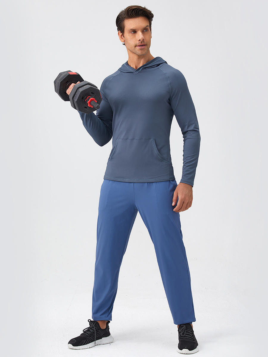 Men's autumn and winter sports sweater hooded moisture absorption quick-drying workout clothes top slim running training long sleeve 31518