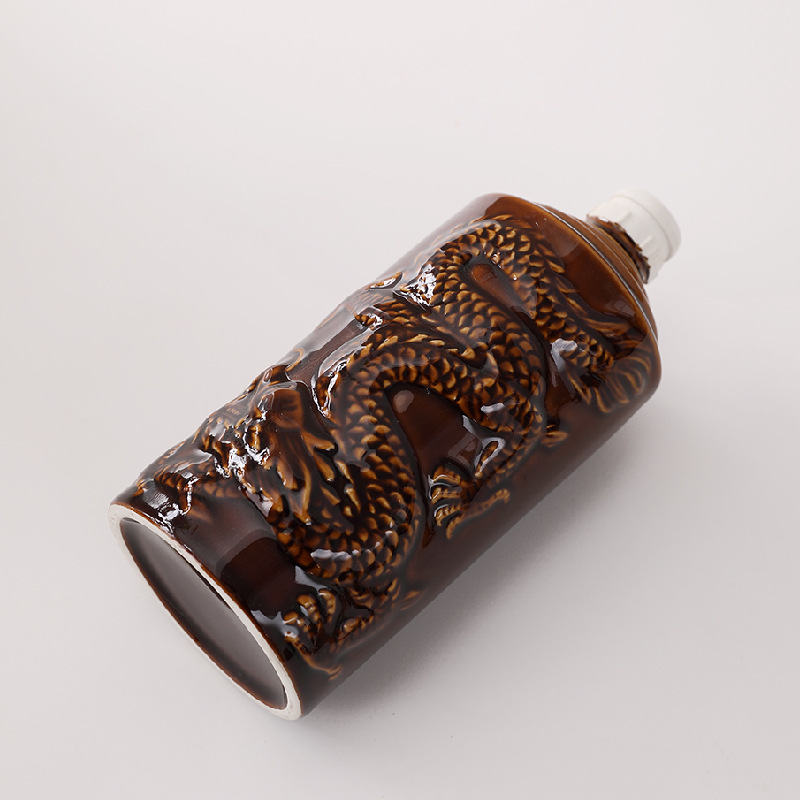 Sealed Chinese-Style Creative 0.5kg Floating Dragon Ceramic Liquor Bottle Cracked Glaze Ceramic Bottle Liquor Bottle Wine Decanter