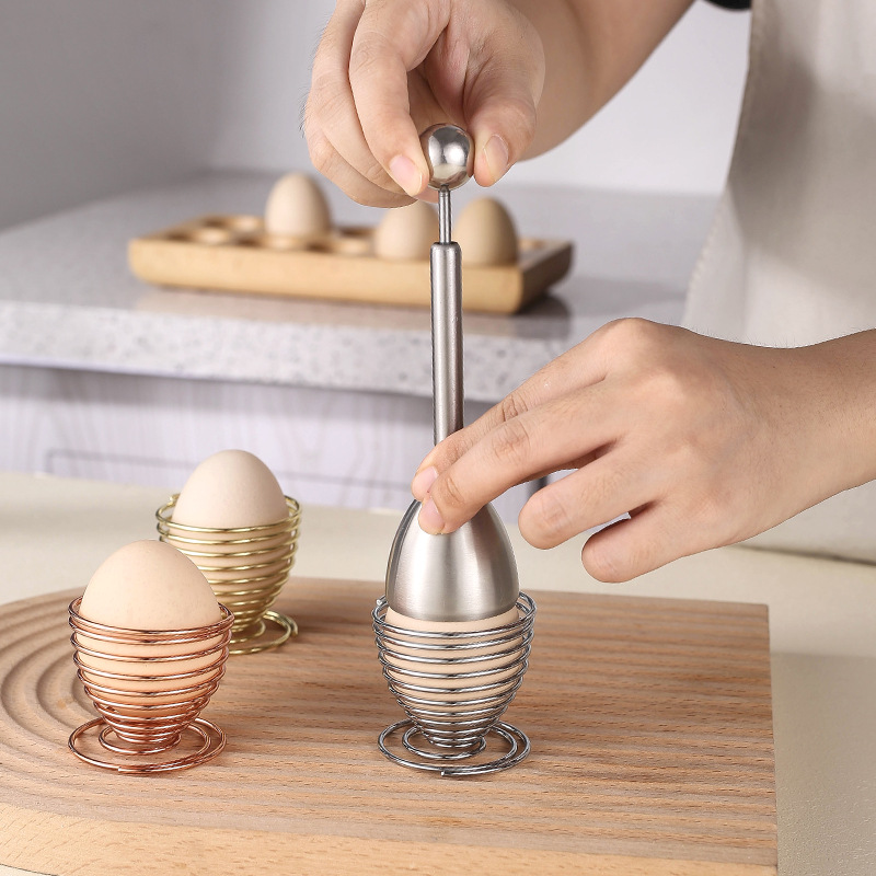 304 stainless steel elastic egg shell opper three-piece cutter glutinous rice egg holder shell opper household egg knock