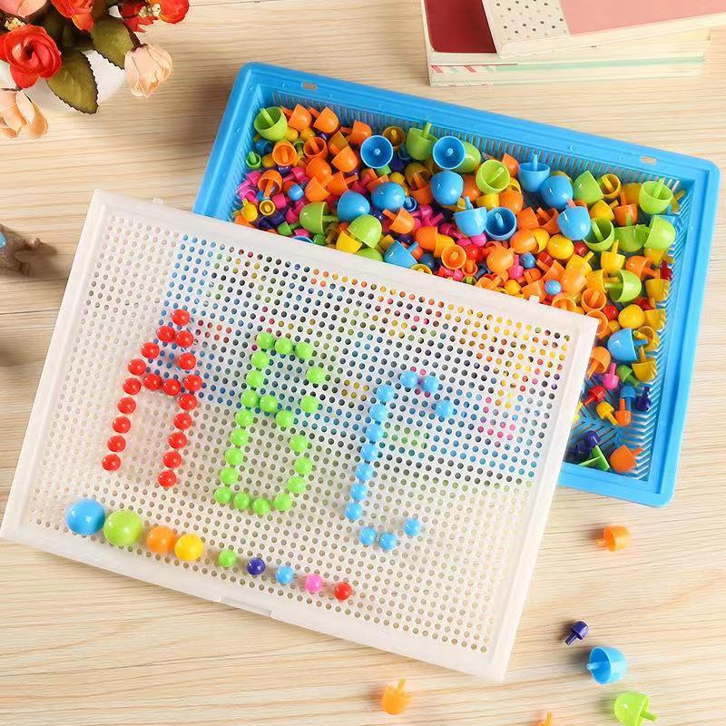 Children's Toy Mushroom Nail Combination Handmade DIY Jigsaw Puzzle Varied Intelligence Piece Large Particle Building Blocks Creative Gift