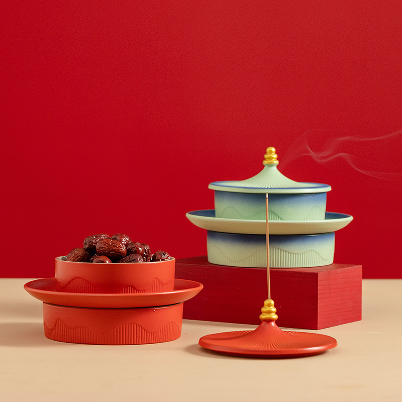 Forbidden City Guochao Wenchuang Red Ceramic Fruit Plate Gift Box Wedding Gift Return Gift Accompanying Gift Temple of Heaven Porcelain Plate Gift Box