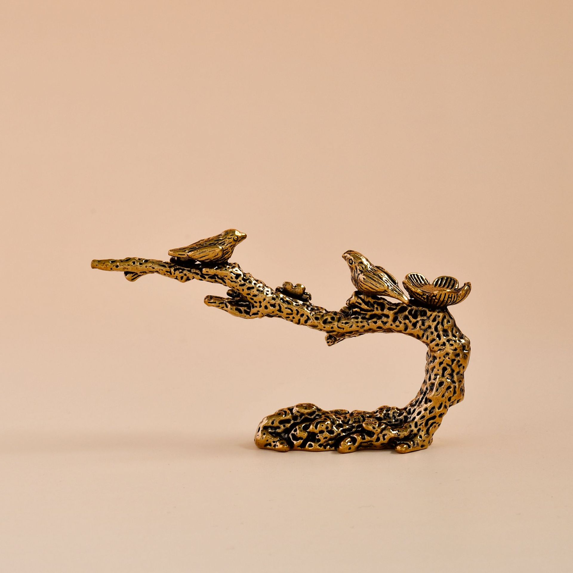 Solid Brass Magpie Plum Blossom Ornament for Tea Table Incense Holder