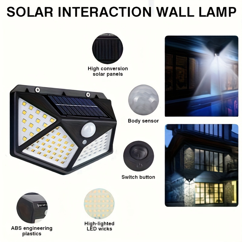 100 Led Solar Light Human Sensor Wall Lamp Outdoor Garden Courtyard Lamp Peripheral Wall Scene Energy Saving and Power Saving