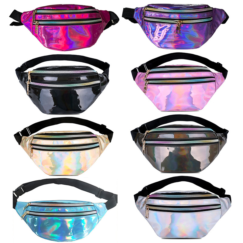 Cross-Border New Laser Waist Bag Women's Glossy Pu Waist Bag Multi-Functional Colorful Single Shoulder Crossbody Women's Bag Manufacturer Wholesale