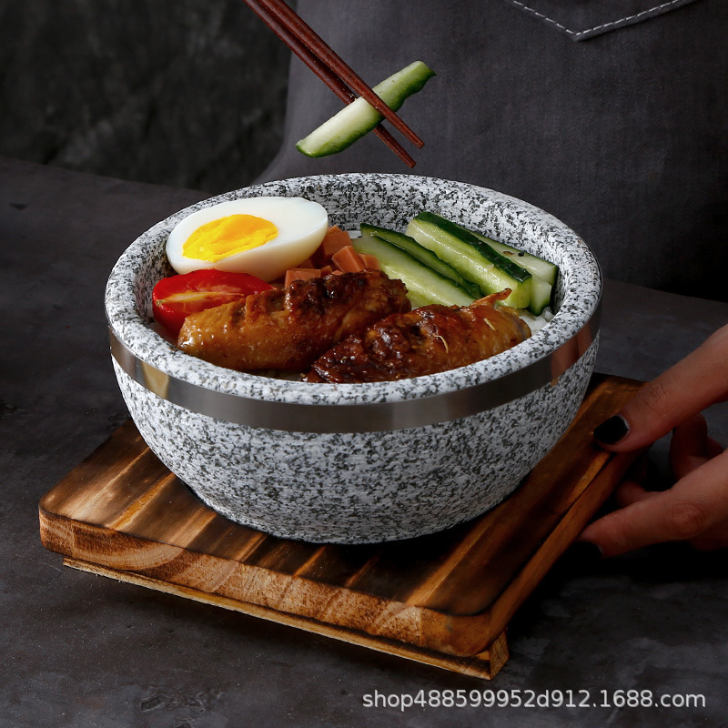 Korean style stone pot stone bowl authentic South Korea cuisine high temperature resistant natural stone pot bibimbap stone pot bubble chicken for commercial use