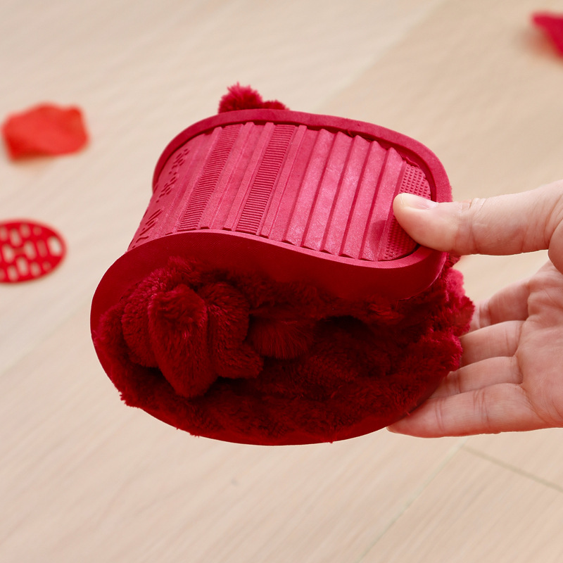 Wedding slippers Baotou autumn and winter a pair of big red festive wedding couple cotton-padded wedding woman bride dowry