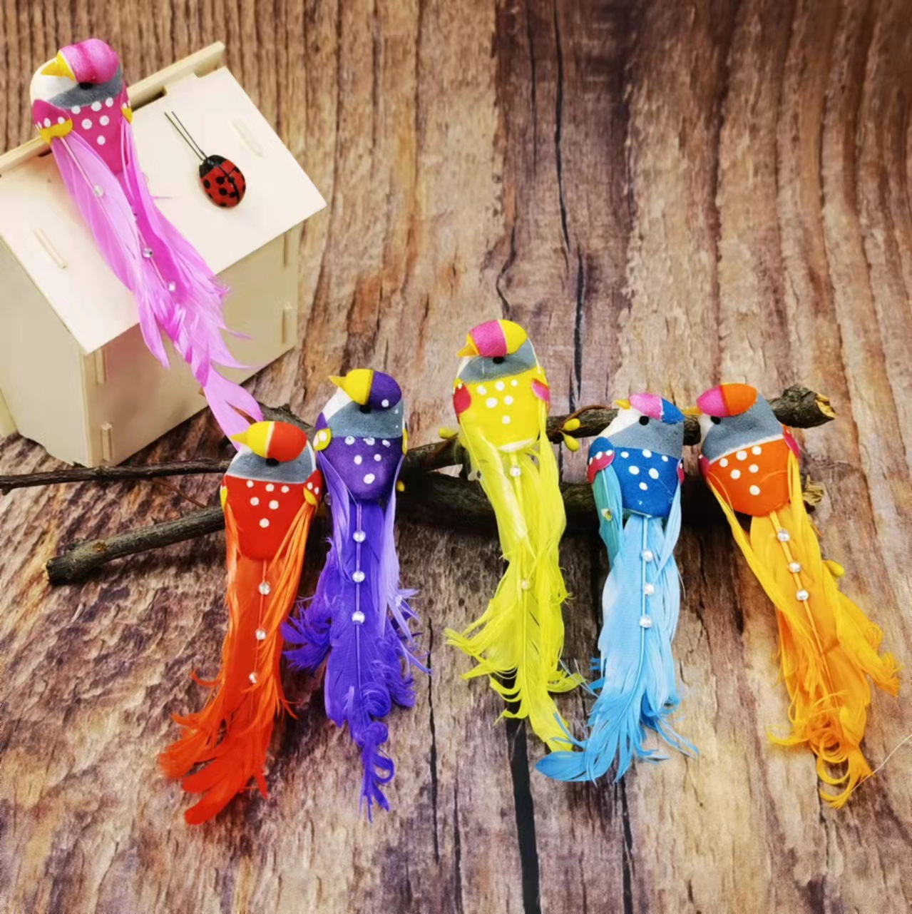 14cm Boutique Simulation Curly Hair Sticker Diamond Bird Birds/Christmas New Year Decoration/Guest Kindergarten Decoration