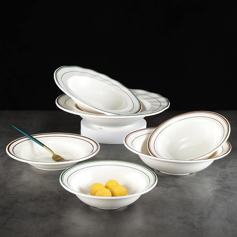 Melamine Imitation Porcelain Straw Hat Plate Deep Plate Soup Plate Hotel Restaurant Dish Plate Creative Wide Edge Plate Pasta Plate Commercial