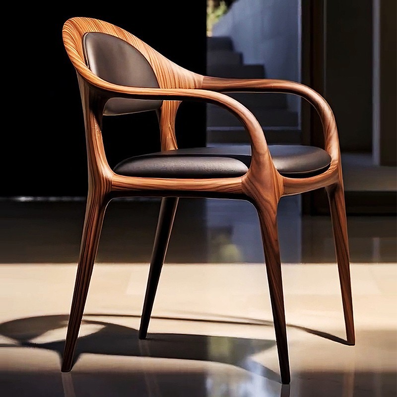 New Chinese Style Classy Round Table and Chair Combination Black Walnut Solid Wood Living Room Business Negotiation Round Table Balcony Small Coffee Table