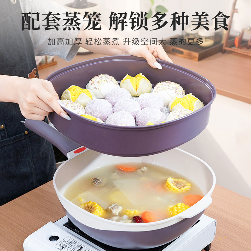 Popular Titanium Ceramic Household Induction Cooker Frying Pan, Titanium Ceramic Wok Without Coating, Healthy and Smoke-Free Multifunctional Pot for Home Use
