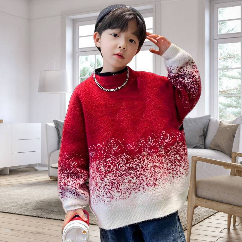 Boys' mink velvet padded sweater 2024 autumn and winter new children's gradient warm round neck bottoming sweater