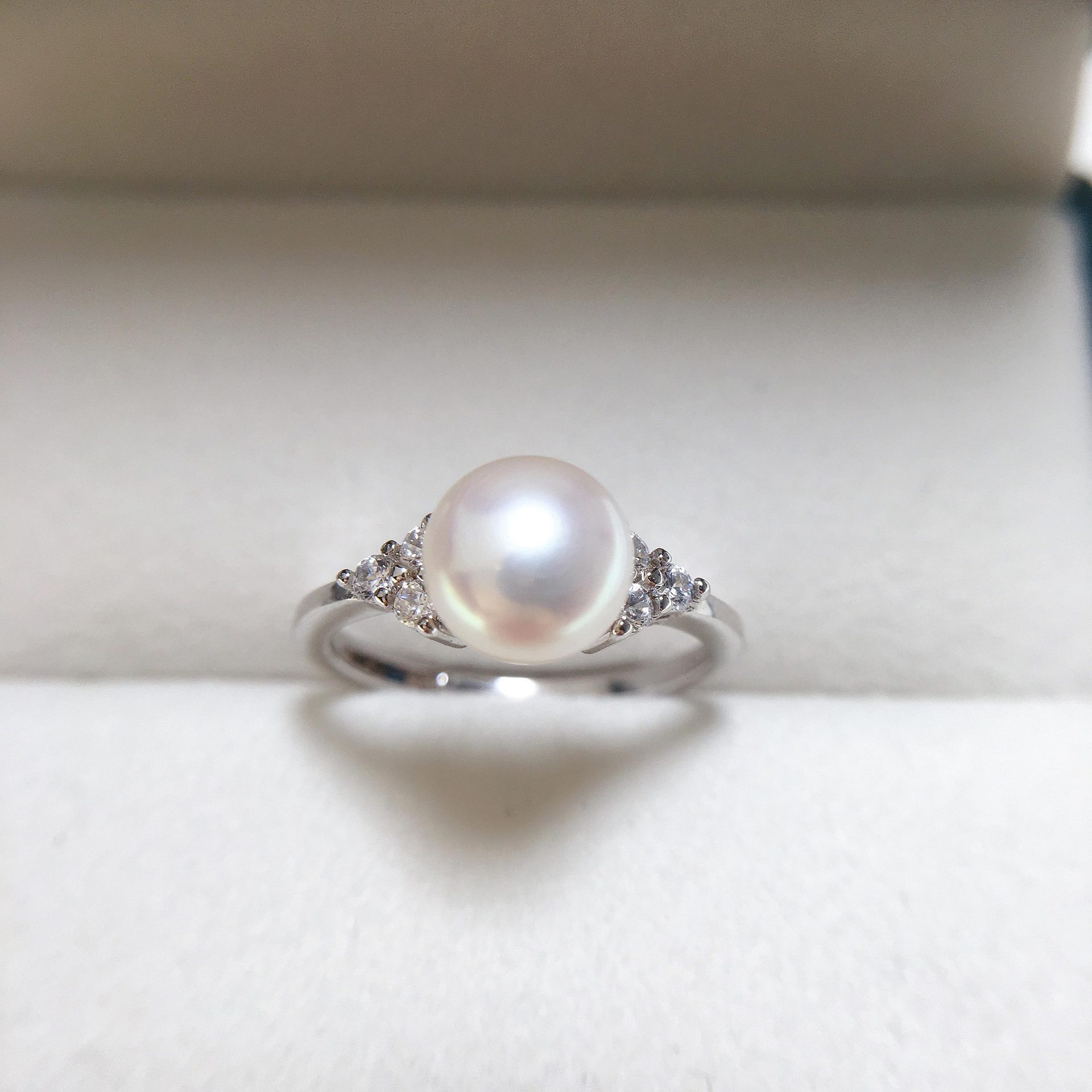 5A Grade High-Gloss Natural Freshwater Pearl Ring 18K Gold-Filled Micro-Paved Zircon Simple Pearl Ring Wholesale