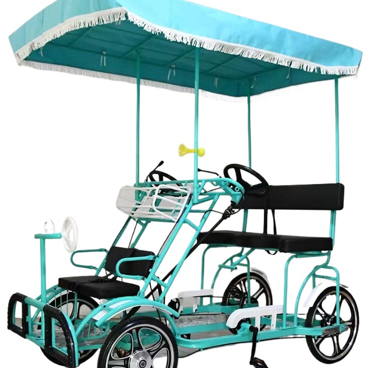 Four-Wheel Parent-Child Double Bicycle for Multiple People, Four-Person Handbrake Bicycle, Couple's All-In-One Wheel Tourist Sightseeing Car Plus