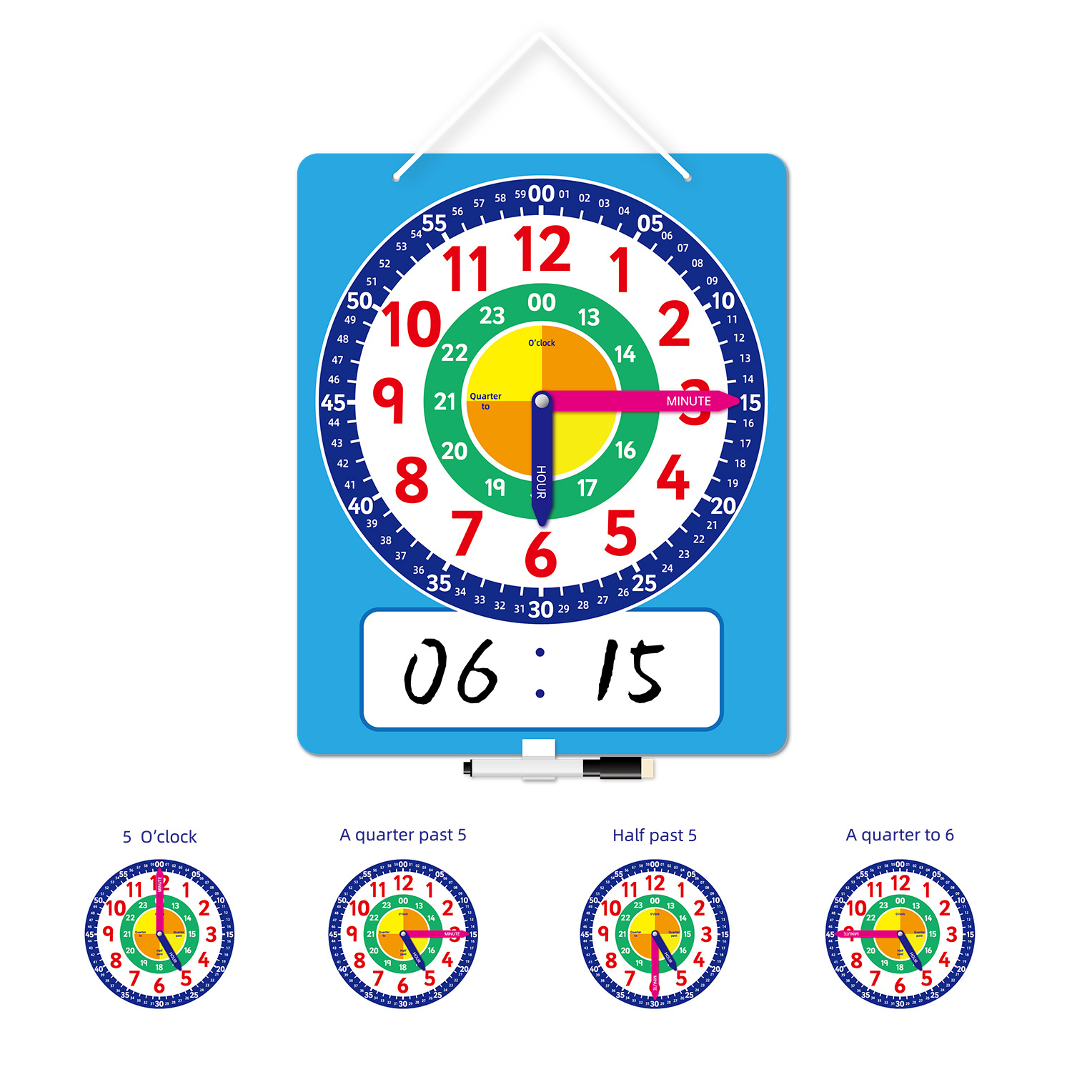 Amazon Cross-border Large Clock Model First and Second Grade Primary School Teaching Clock Children's Learning Time Teaching Aids