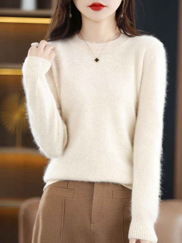 Autumn and Winter New Mink Sweater Women's Round Neck Multi-Color Short Woolen Sweater Knitted Sweater Cross-Border Women's Cashmere Sweater Top