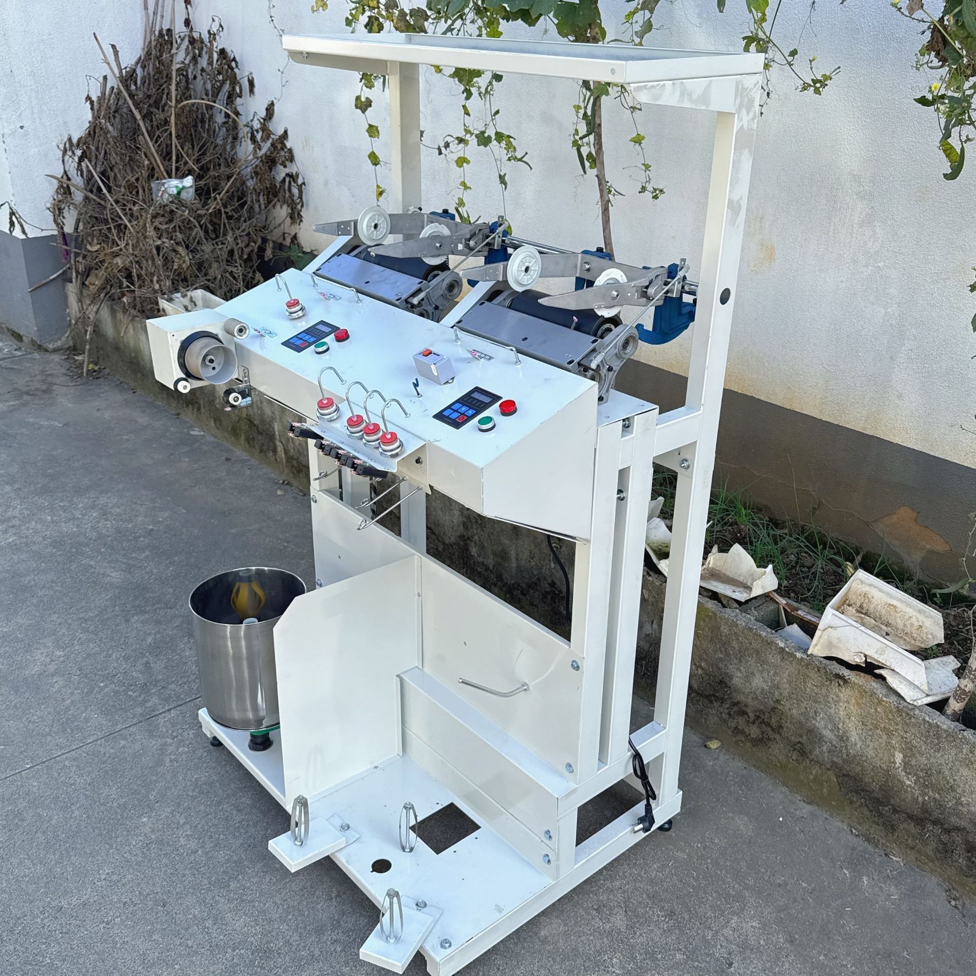 Special Four-In-One Twister for Filament Industrial Yarn. Independent Control of Speed and Meterage. Twist Adjustable and Automatic Stop When Thread Breaks