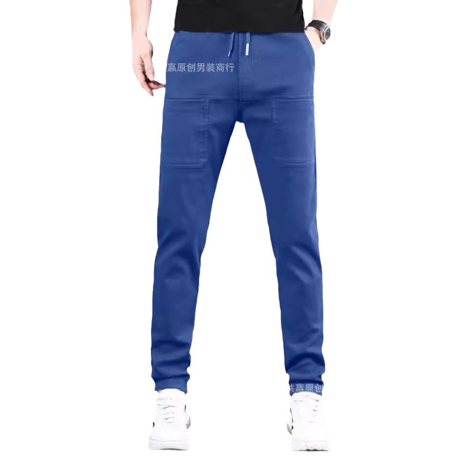 Summer Ice Silk Stitching Six Pocket Solid Color Waterproof High Elastic Men's Casual Pants TikTok Fast Hand Internet Popular Casual Straight Pants