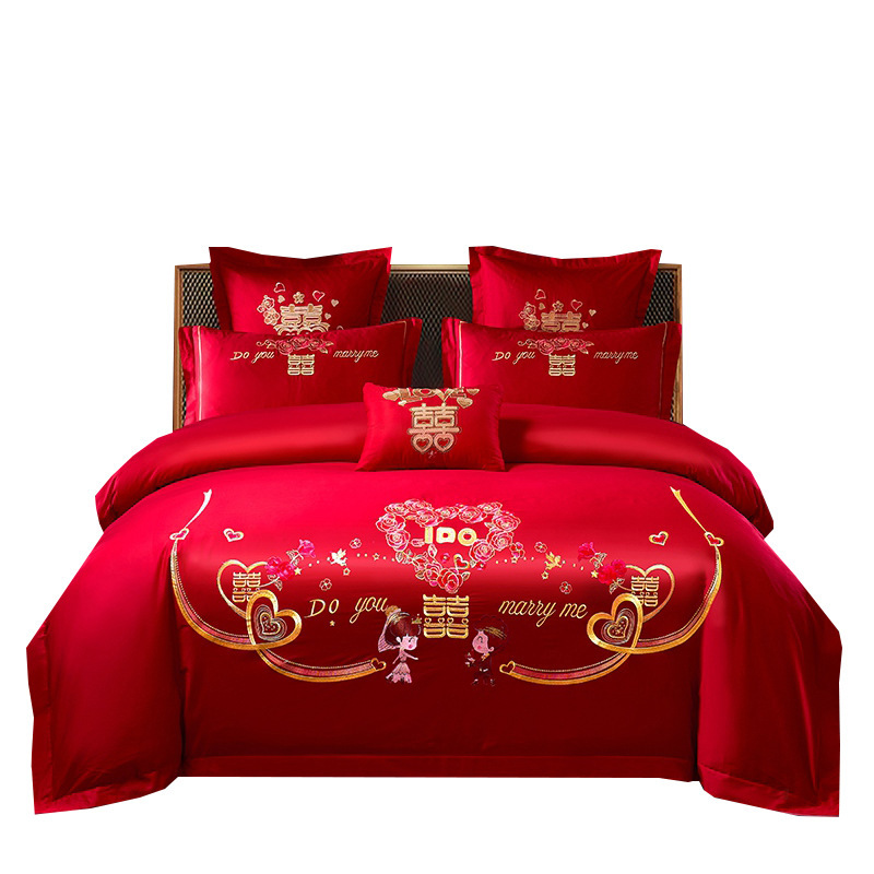 Dragon and Phoenix Embroidery Wedding Four-piece Set Big Red Wedding Multi-piece Set Wedding Bed Sheet Quilt Cover Wedding Bedding