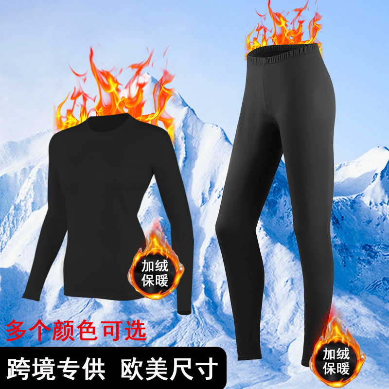 Теплый костюм с флисовой подкладкой для женщин, европейский и американский размеры, с длинными рукавами, облегающие штаны, осенне-зимний домашний фитнес, уличный спорт