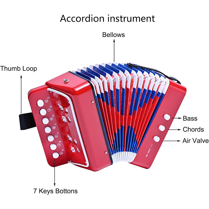 Cross-Border Mini 7-Key 2-Bass Children's Accordion Beginner Educational Performance Toy Instrument Christmas Gift