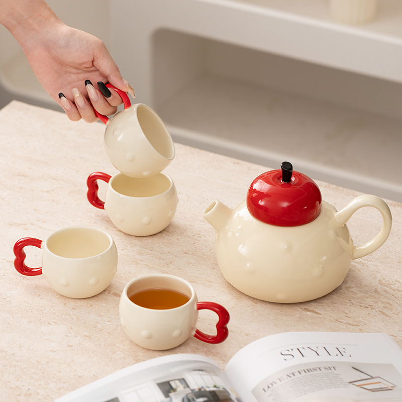 Apple Water suit High-end Household Living Room Ceramic Tea Cup Kettle suit with Gift Box Gift Giving for Housewarming