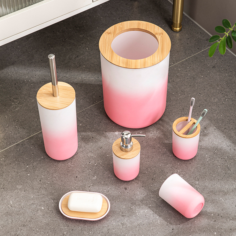 Bathroom Six Sets of Household Bathroom Supplies Cleaning Tools Toiletries Trash Can Hydraulic Cup Soap Box Toothbrush Holder