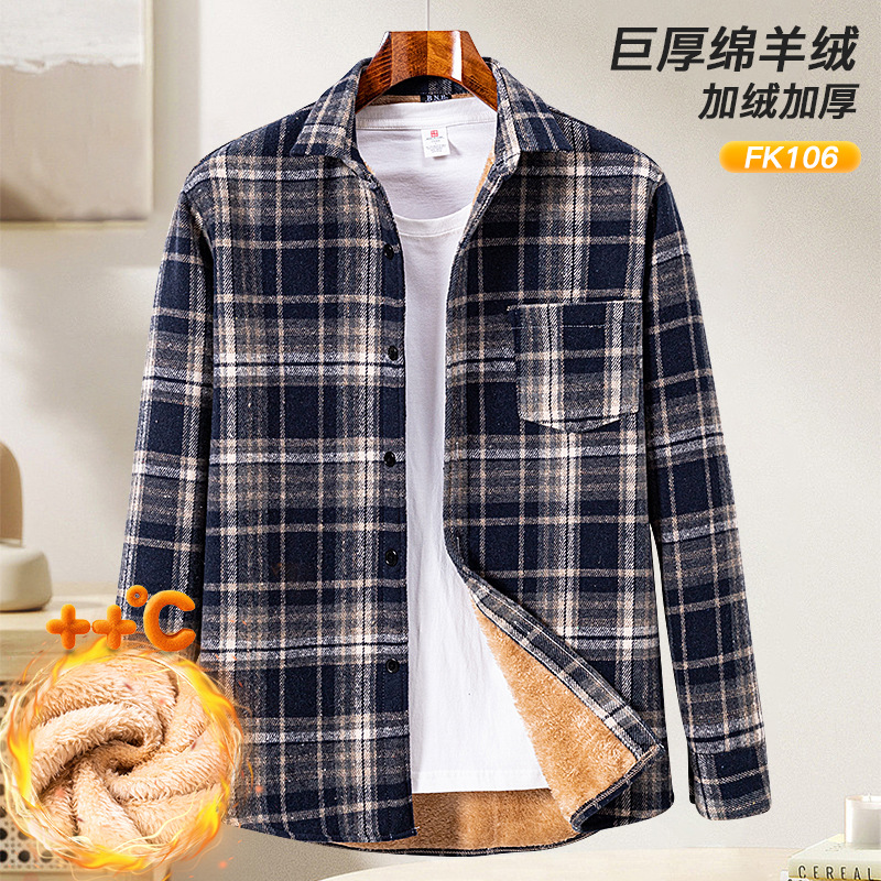 Теплые толстовки с флисовой подкладкой для мужчин, стильная клетчатая рубашка, повседневная, большого размера