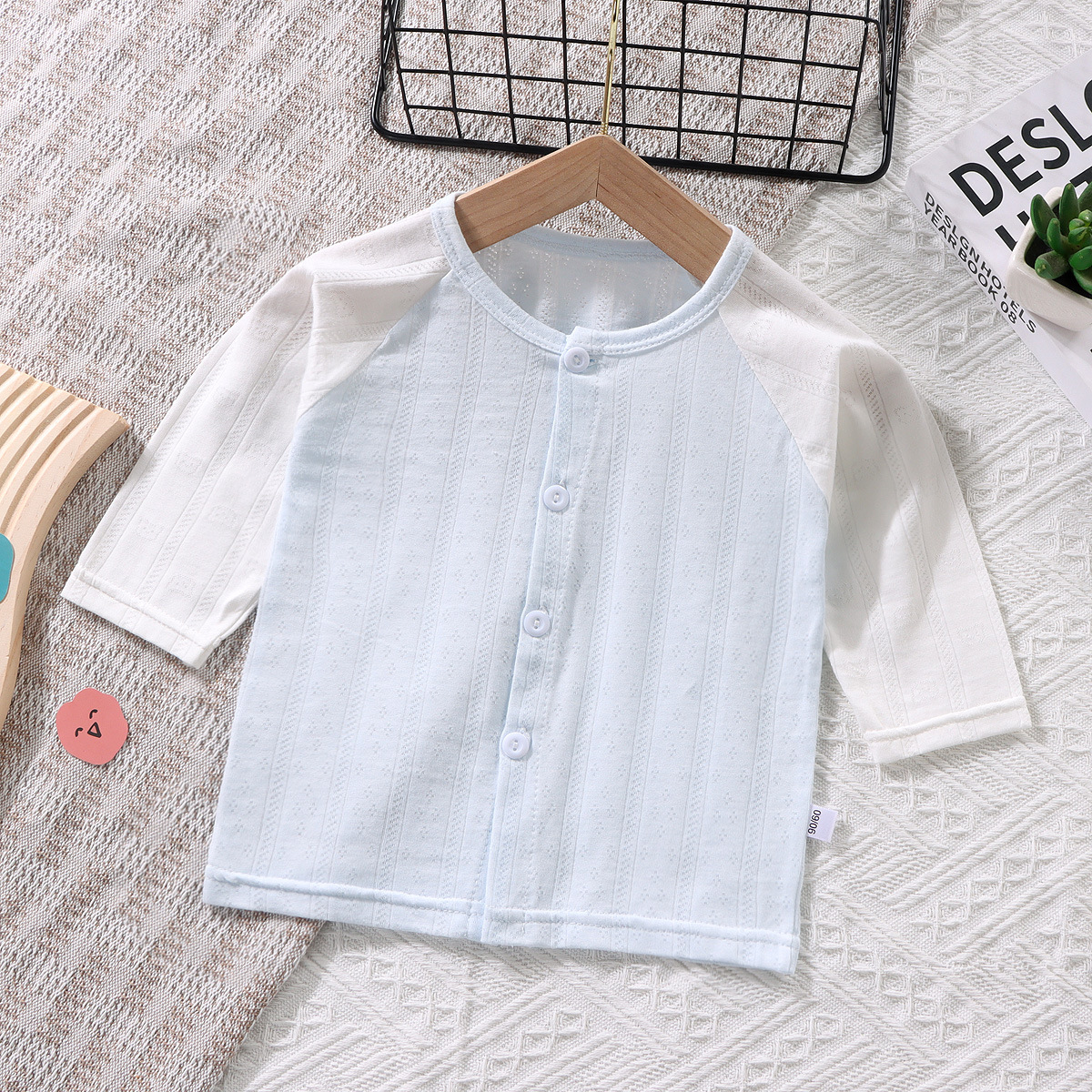 Infant Cardigan Single-Piece Top Summer Thin Nine-Quarter Sleeve Air-Conditioned Clothing for Boys and Girls, Small and Medium-Sized Kidsren's Home Clothing