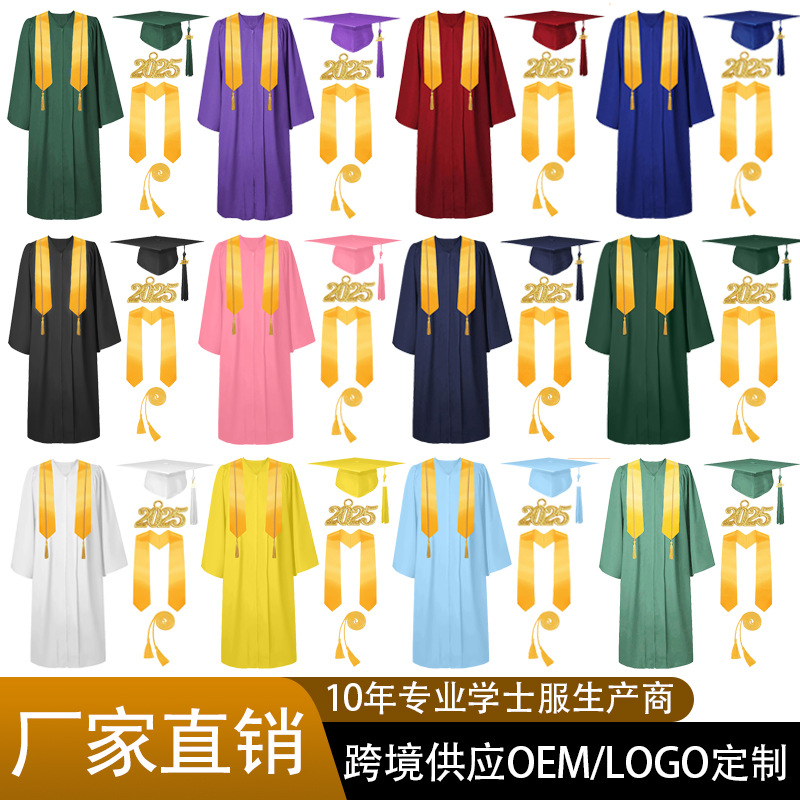 2025 European and American New Cross-Border Bachelor's Uniform College Student Graduation Robe Graduation Ceremony Suit Manufacturer Direct Sales Wholesale