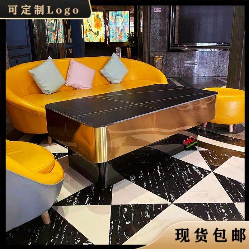 in stock New KTV Coffee Table Night Bar Stainless Steel Card Seat Simple Rock Plate Tempered Glass