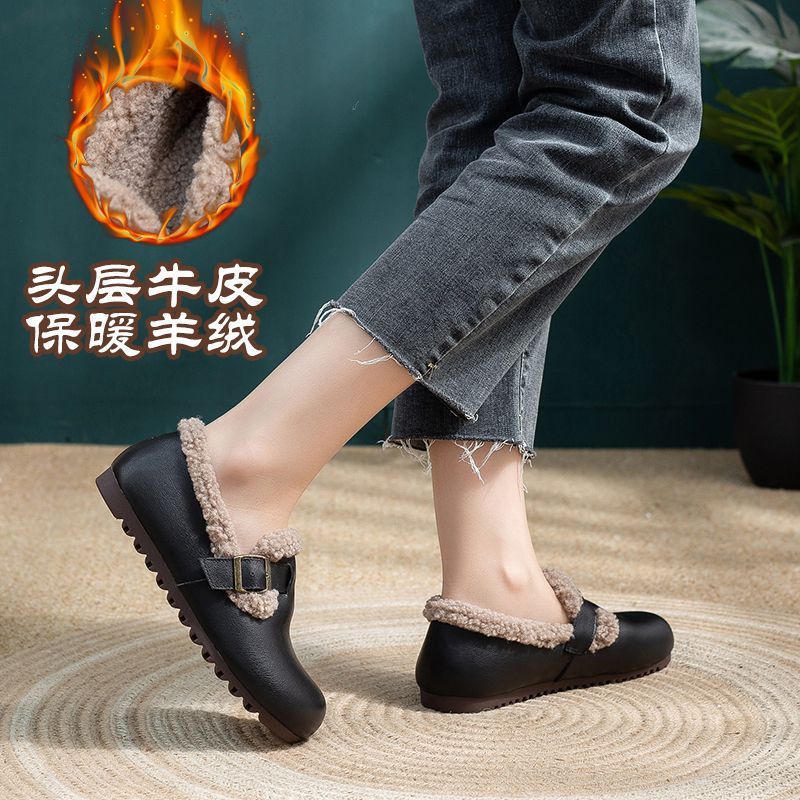 Wool Snow Boots for Women 2025 New Style Cowhide Fleece-Lined Thickeneded Flats Short Boots Korean Style Versatile Warm Cotton Shoes