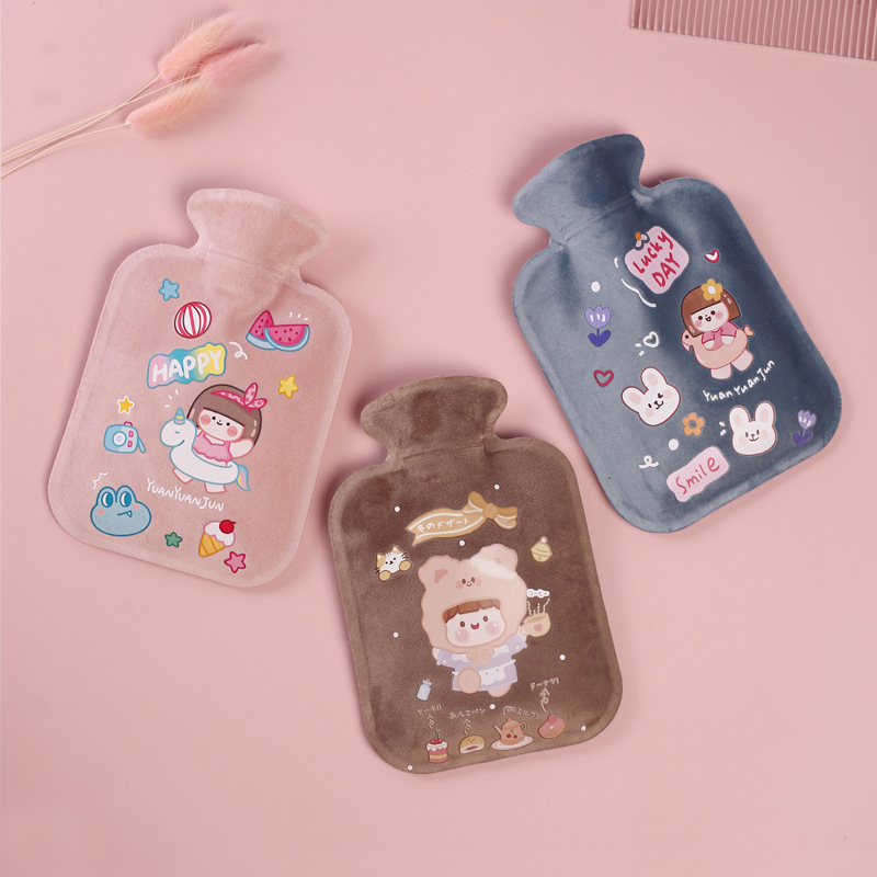 Cartoon Short Velvet Water Heating Bag Cute Hand Warmer Water Injection Plush Hot Water Bag Water Filling Warm Mini Hot Water Bag