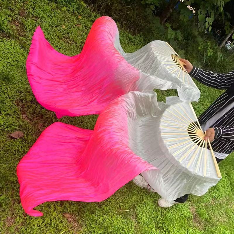 Koi Dance Fan, Long Silk Fan, Classical Dance Long Fan, Black and White Gradient Ink Fan, Left Finger Moon Dance Fan