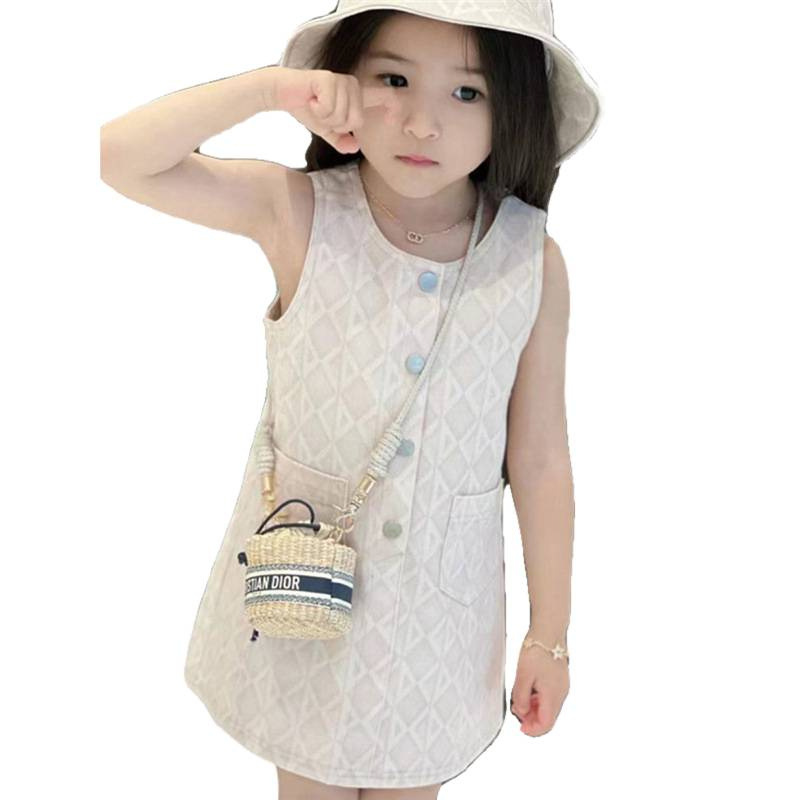 Korean Style Girls 2025 Summer New Sweet Little Fragrance White Printed Vest Skirt Kidsren's High-End Vest Skirt