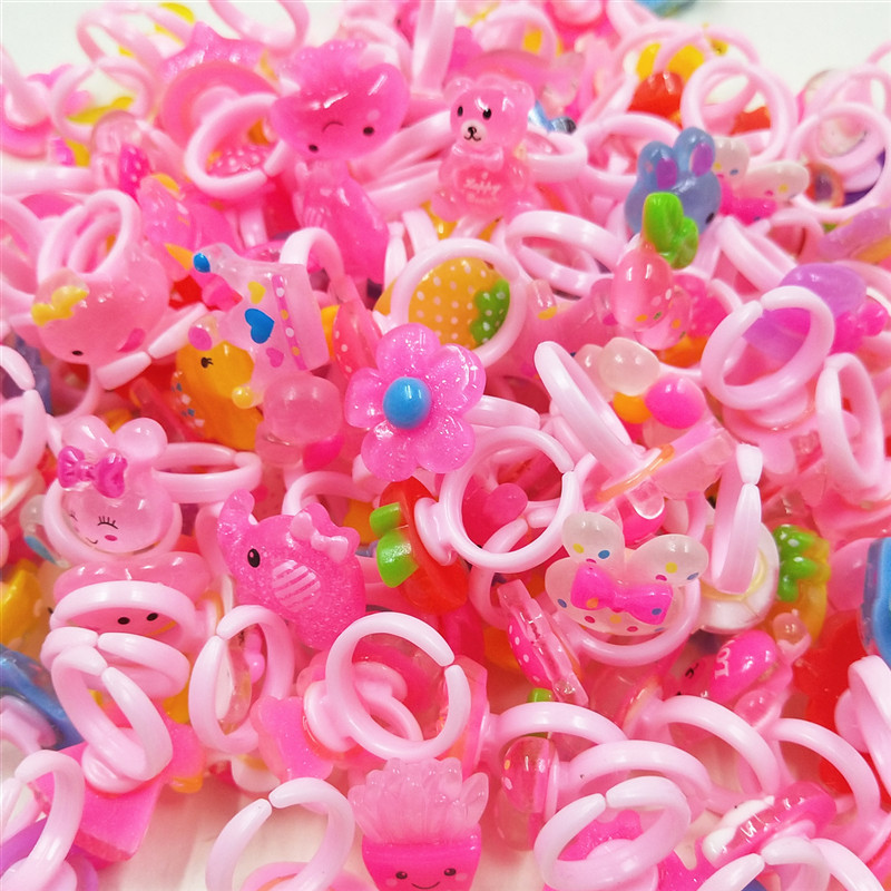 Korean Version Cartoon Bulk Children's Rings Wholesale Resin Accessories Small Rings Handmade Little Girl Hand Jewelry Baby