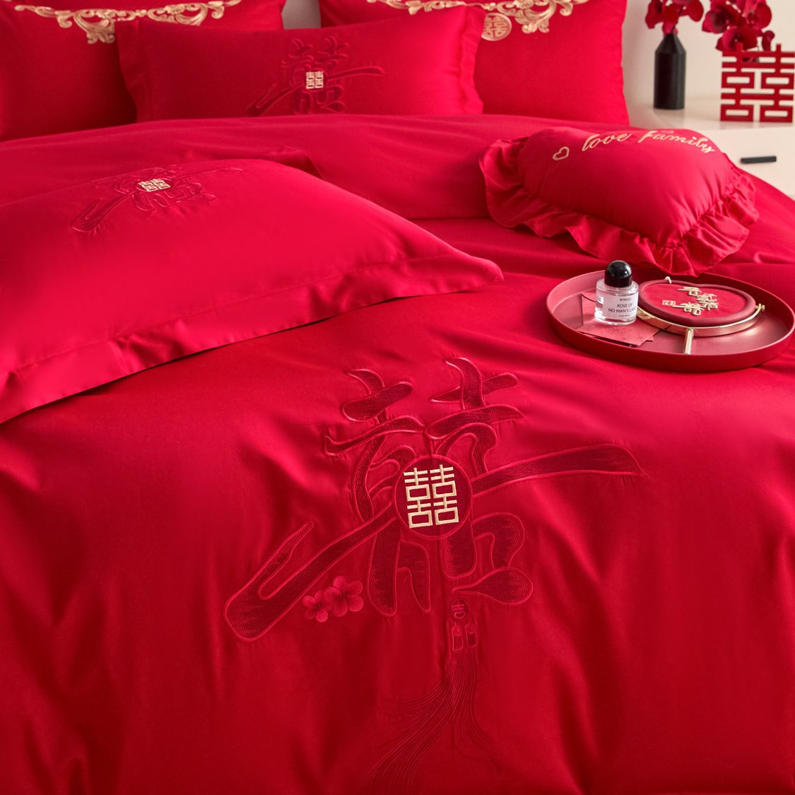 Повседневный китайский красный свадебный комплект из четырех предметов, 100% хлопковое праздничное покрывало, новое свадебное постельное белье