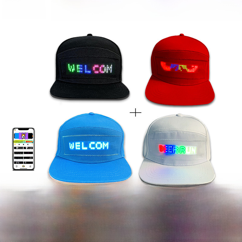 Led Luminous Hat Mobile Phone Editing English Led Advertising Scrolling Monochrome Pure Cotton Led High-Brightness Scrolling Screen