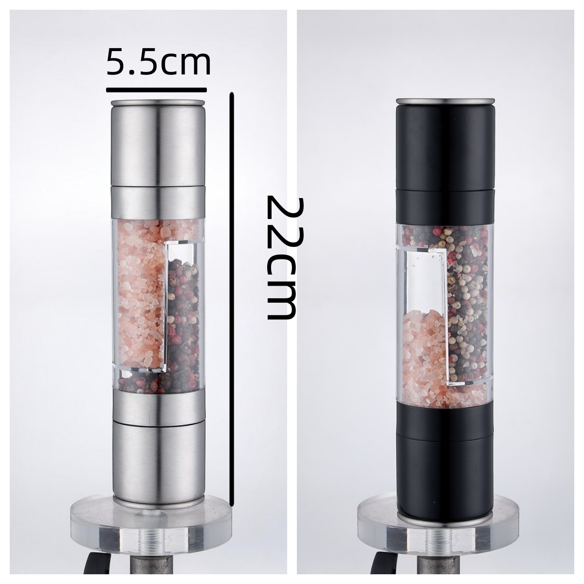 Two-head Two-in-One Black and White Pepper Supplementary Food Grinder Household Stainless Steel Manual Small Sea Salt Pepper Grinding Bottle