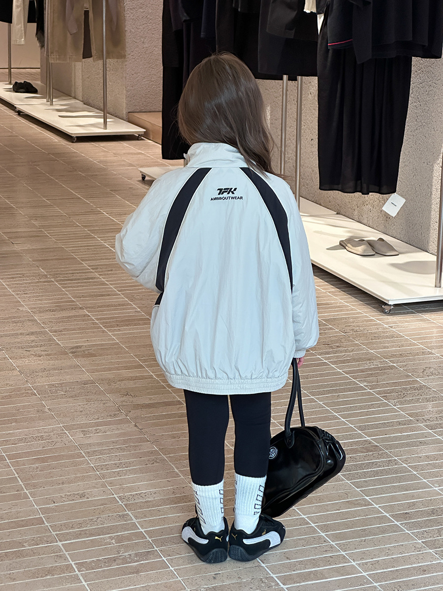 [Fleece-Lined Version] Aimo Beibei Children's Warm Cotton Coat, Thickened Casual Color-Blocked Jacket, Cotton-Padded Stand-Up Collar Outerwear, Trendy