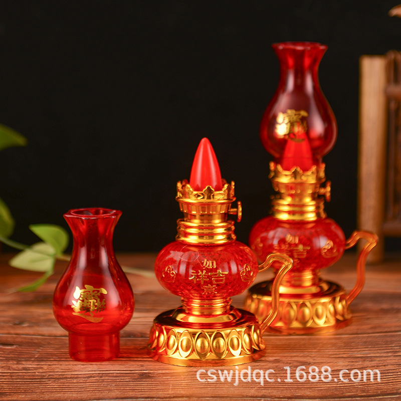 Changsheng csLED Oil Lamp Buddha Front Supply Lamp Nafu Lamp Plastic Longevity Lamp Wedding Red Electric Candlestick Buddha Supplies