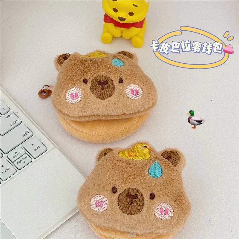 Cute Capybara Wrist Coin Plush Toy Bag Keychain Key Id Capybara Storage Bag