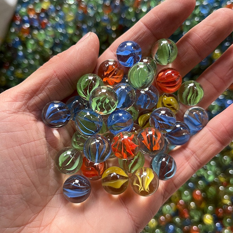 Wholesale 14mm Glass Beads Game Machine Glass 16mm Glass Marbles Four-Color Petal Nostalgic Glass Balls