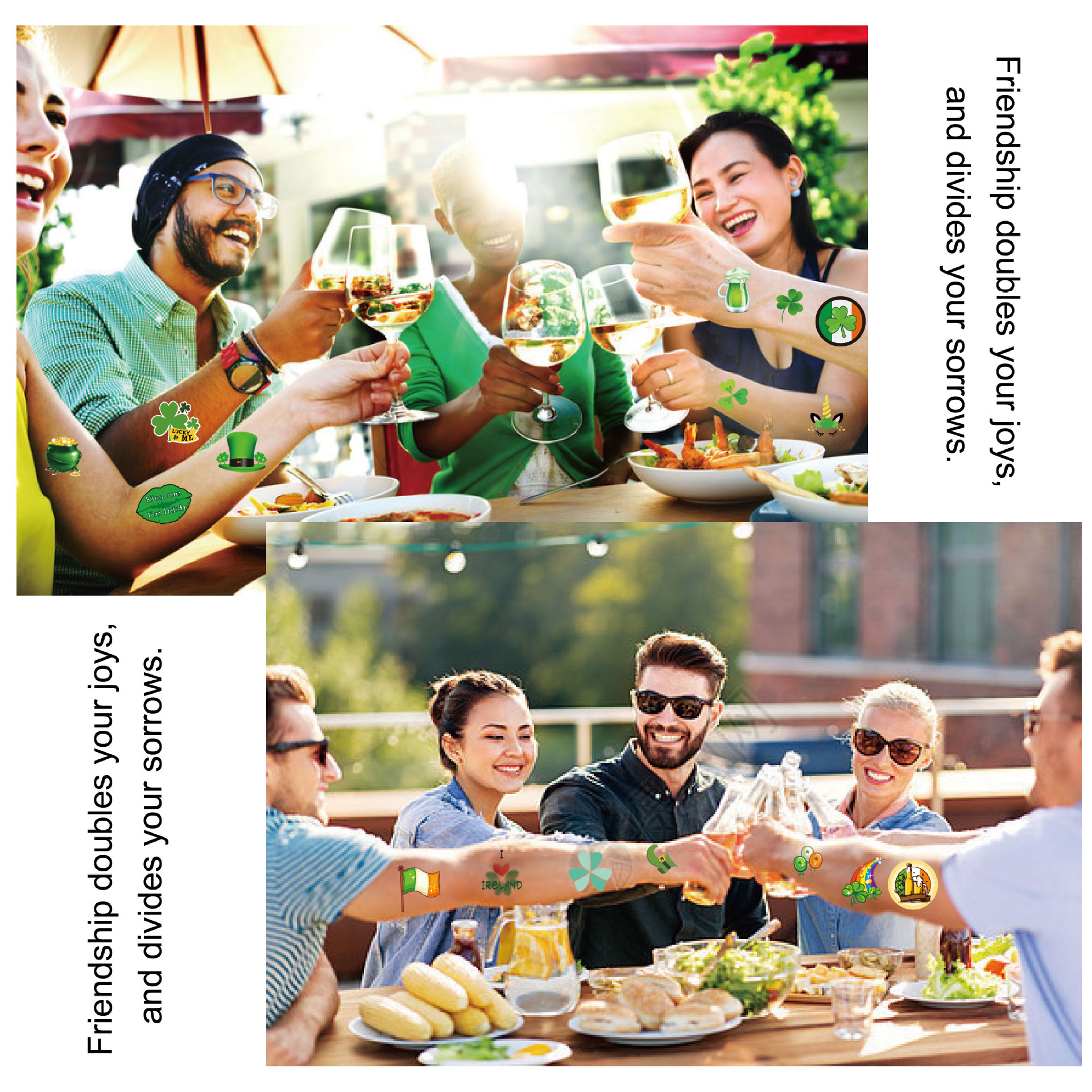 New Cross Border St Patrick's Day Tattoo Party Green Hat Clover Irish Cartoon Cute